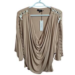 Sky Brand Y2K Dipped Chest Shoulder Tie 3/4 Sleeve Blouse Medium